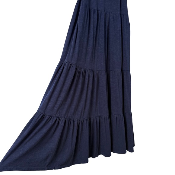 BODEN Navy Blue Tiered Midi Dress Flutter Sleeve Tie Neck, Size 8 - Picture 6 of 9